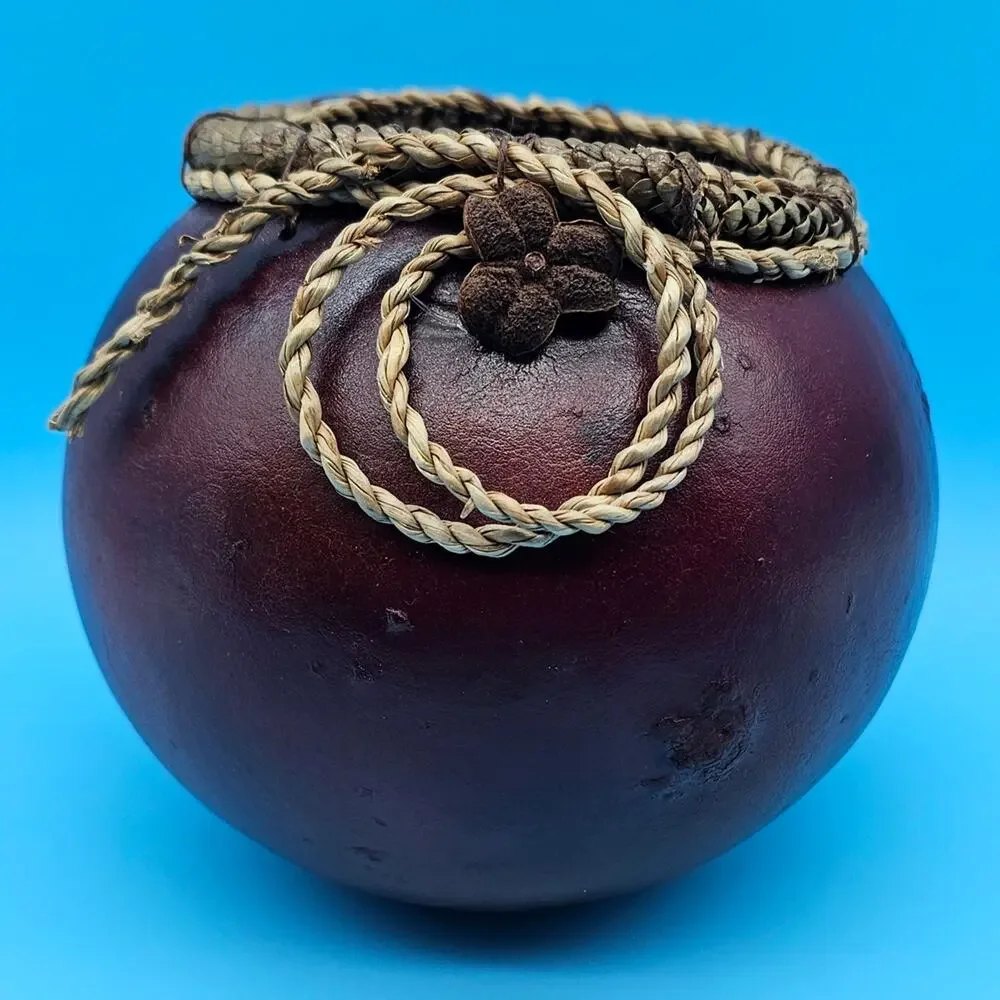 Handcrafted Brown Decorative Gourd with Braided Accent